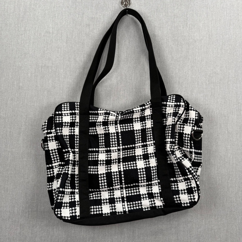 Thirty-one Black and White Houndstooth Plaid Canvas Tote Bag Travel Shoulder Bag